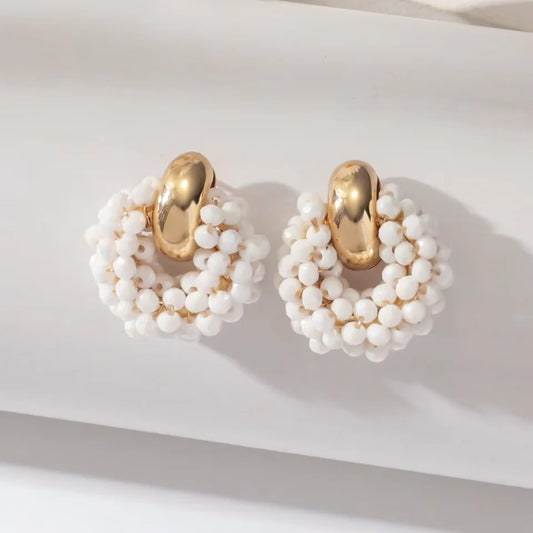 Boho Elegant round Crystal Beads Drop Earrings for Women Luxury Fashion Geometric Dangle Summer Beach Party Jewelry