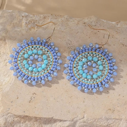 Exquisite Floral Design Drop Swing Earrings Vintage Boho Sparkling Rhinestone Beads for Vacation