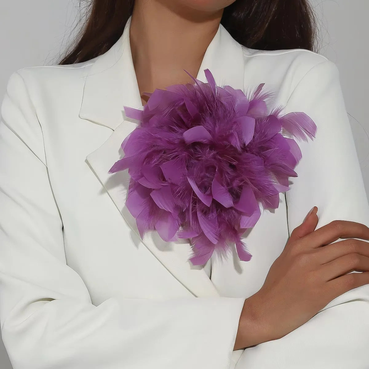 Handmade Luxury Colorful Feather Large Brooch 20CM Exaggerated Lapel Pins for Women