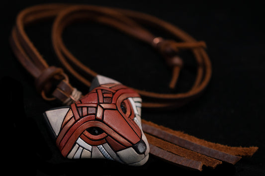 Red Fox Necklace, Rustic Western Spirit Animal, Mosaic art to wear, Unique gift idea, Adjustable-length Leather cord, Personalized option