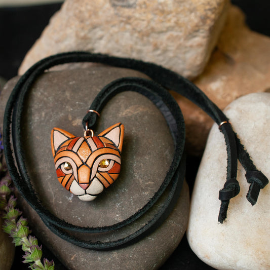 Ginger Cat Pendant Necklace, Handmade Orange Tabby Kitty Cat Gift Idea
