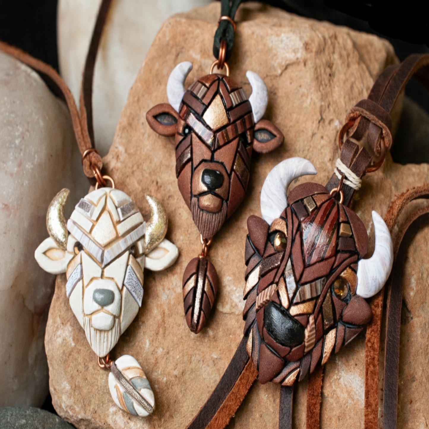 Handmade Bison Necklace - Wildlife Jewelry Buffalo Pendant on Leather Cord