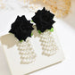 Romantic Imitation Pearl Rose Tassel Earrings for Women Simple Stylish Versatile Floral Daily Wear