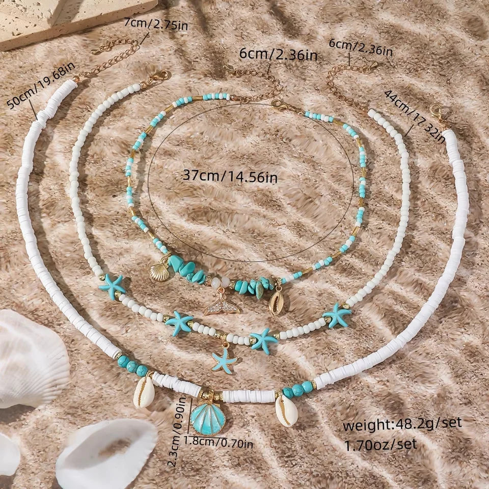 Women's Fashion Multilayer Starfish Shell Pendant Necklace Handmade Beaded Choker Summer Beach Party Jewelry Gift