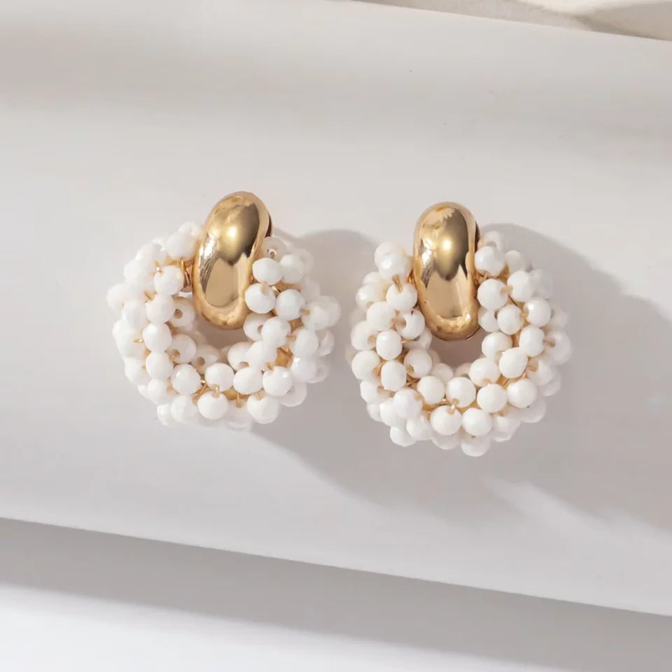 Boho Elegant round Crystal Beads Drop Earrings for Women Luxury Fashion Geometric Dangle Summer Beach Party Jewelry