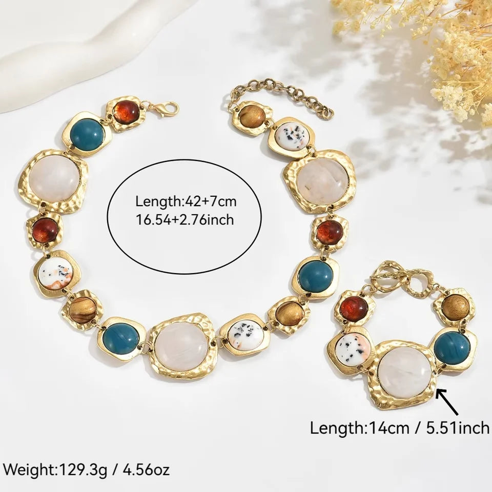 Vintage Bohemia Fashion Jewelry Set Multi-color Irregular Geometric Chunky Exaggerated Metal Necklaces Bracelets Gifts