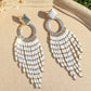 Women's Bohemian Ethnic Long Tassel Earrings with Crystal Beads Vintage Elegant Geometric Metal Drop Earrings Handmade Jewelry