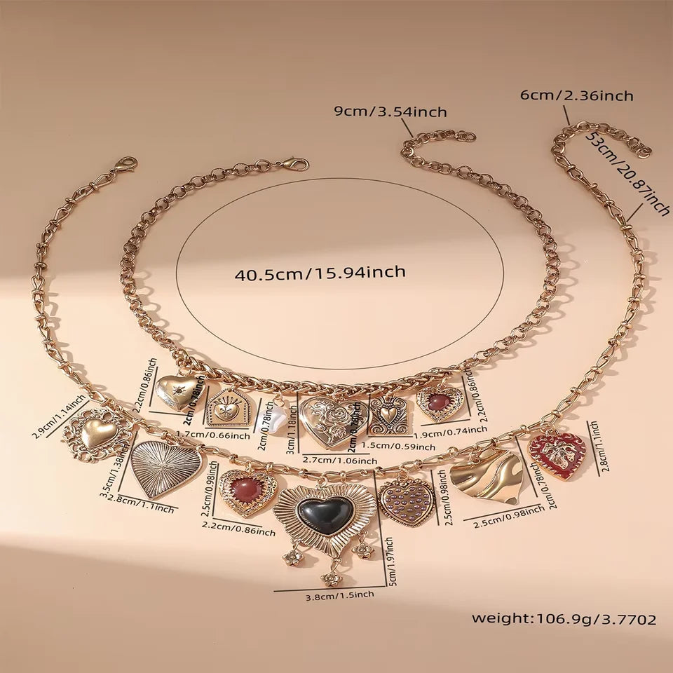 Women's Fashion Punk Double Layered Choker Necklace with Metal Heart Pendant Vintage Luxury Party Jewelry Gift