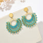 Bohemian Fan-Shaped Colored Bead Women's Earrings Retro Resort Style Unique Fashion Handmade Beaded Pendant Earrings