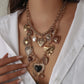 Women's Fashion Punk Double Layered Choker Necklace with Metal Heart Pendant Vintage Luxury Party Jewelry Gift