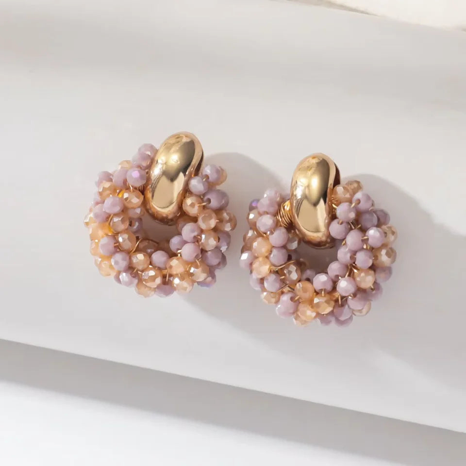 Boho Elegant round Crystal Beads Drop Earrings for Women Luxury Fashion Geometric Dangle Summer Beach Party Jewelry