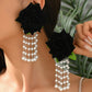 Romantic Imitation Pearl Rose Tassel Earrings for Women Simple Stylish Versatile Floral Daily Wear