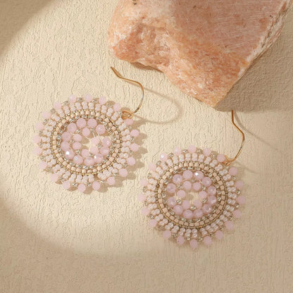Exquisite Floral Design Drop Swing Earrings Vintage Boho Sparkling Rhinestone Beads for Vacation