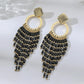 Women's Bohemian Ethnic Long Tassel Earrings with Crystal Beads Vintage Elegant Geometric Metal Drop Earrings Handmade Jewelry