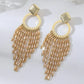 Women's Bohemian Ethnic Long Tassel Earrings with Crystal Beads Vintage Elegant Geometric Metal Drop Earrings Handmade Jewelry