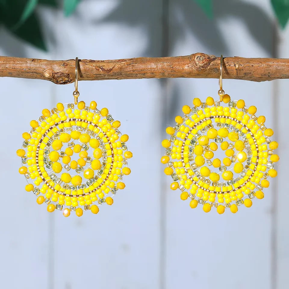 Exquisite Floral Design Drop Swing Earrings Vintage Boho Sparkling Rhinestone Beads for Vacation