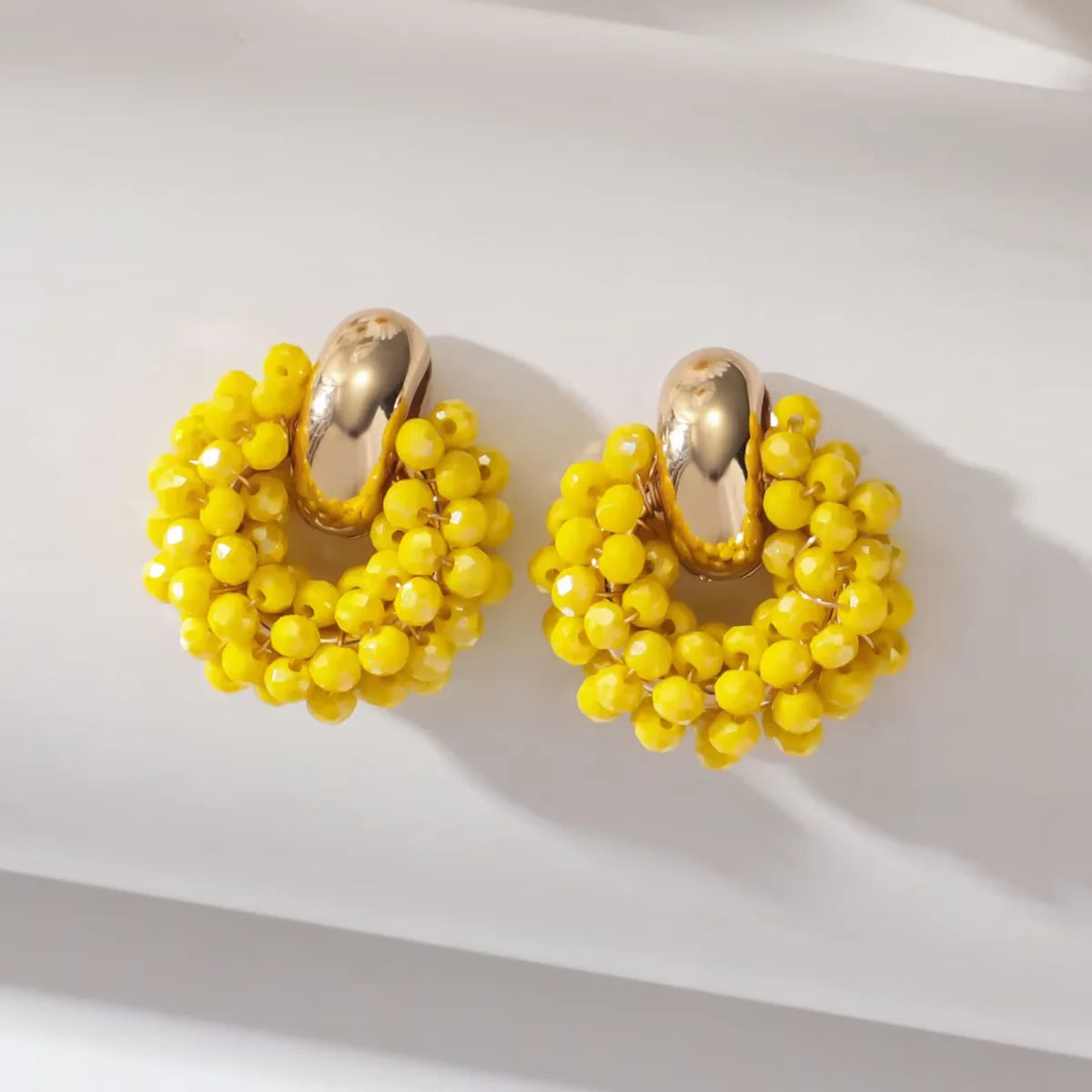 Boho Elegant round Crystal Beads Drop Earrings for Women Luxury Fashion Geometric Dangle Summer Beach Party Jewelry