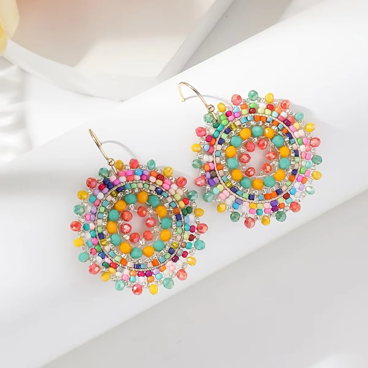 Exquisite Floral Design Drop Swing Earrings Vintage Boho Sparkling Rhinestone Beads for Vacation