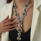 Retro Chunky Chain Geometric Resin Necklace Women's Asymmetrical Metal Necklace Ethnic-Style Jewelry Gift