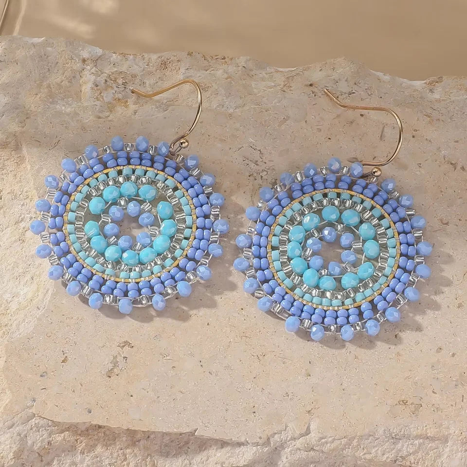 Exquisite Floral Design Drop Swing Earrings Vintage Boho Sparkling Rhinestone Beads for Vacation