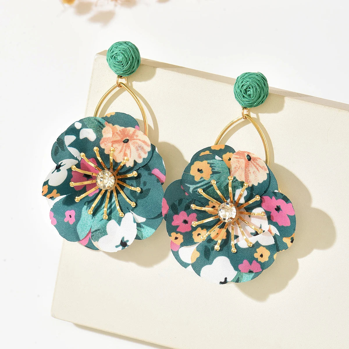 2026 New Bohemian Flower Earrings For Women Colorful Fabric Petal Dangle Earrings With Orange Raffia Stud Gold Hoop Statement Je