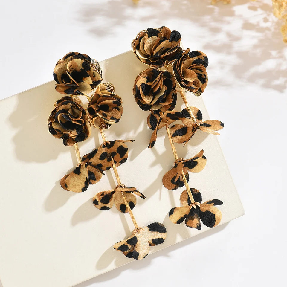 Elegant Burgundy Floral Long Dangle Earrings for Women