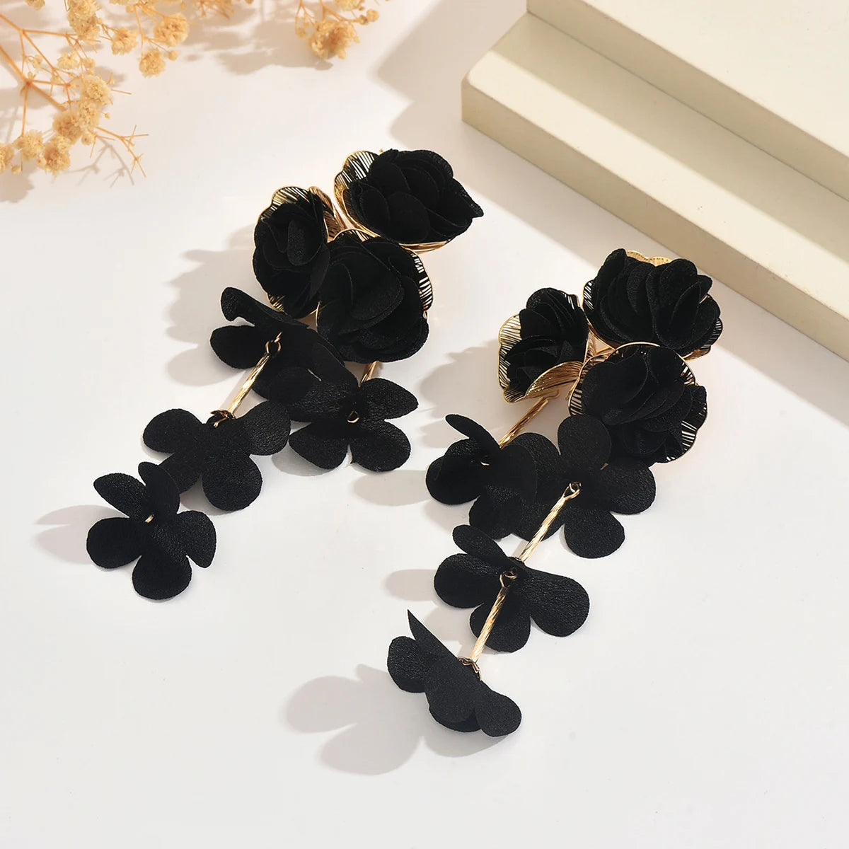 Elegant Burgundy Floral Long Dangle Earrings for Women