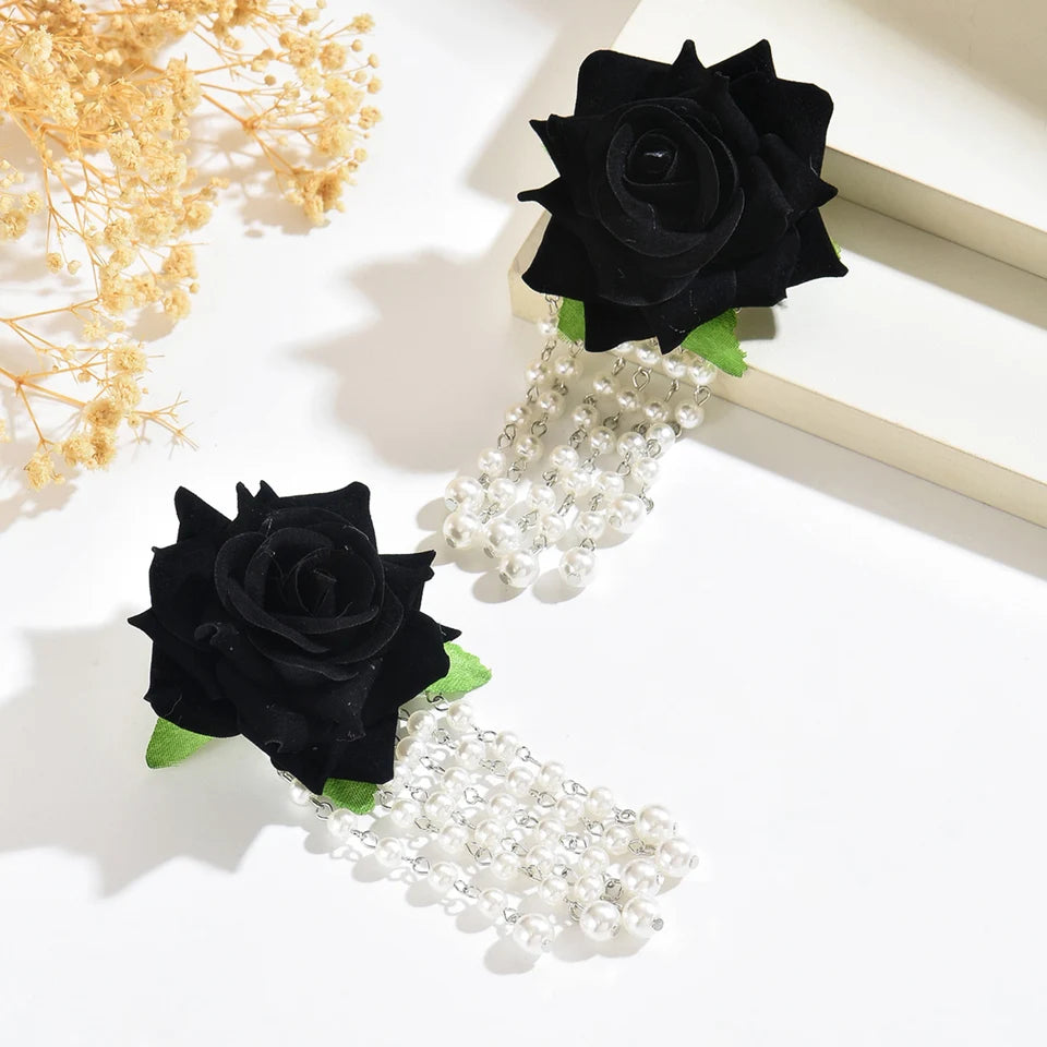 Romantic Imitation Pearl Rose Tassel Earrings for Women Simple Stylish Versatile Floral Daily Wear