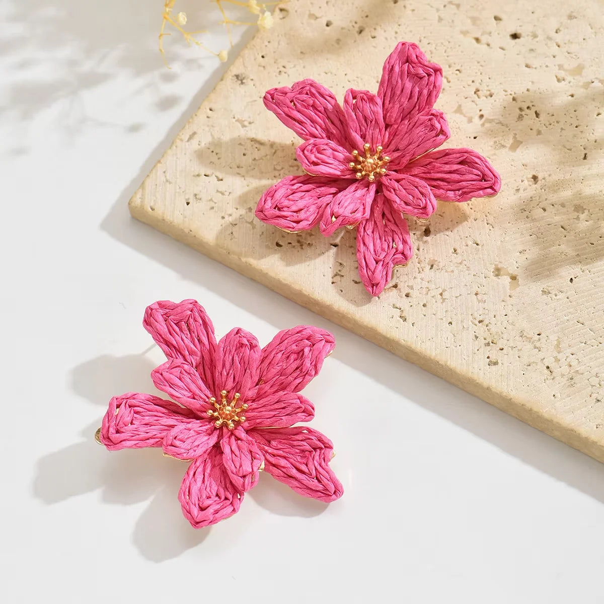 Boho Handmade Delicate Raffia Flower Earrings for Women Trendy Irregular Floral Summer Beach Jewelry Gift