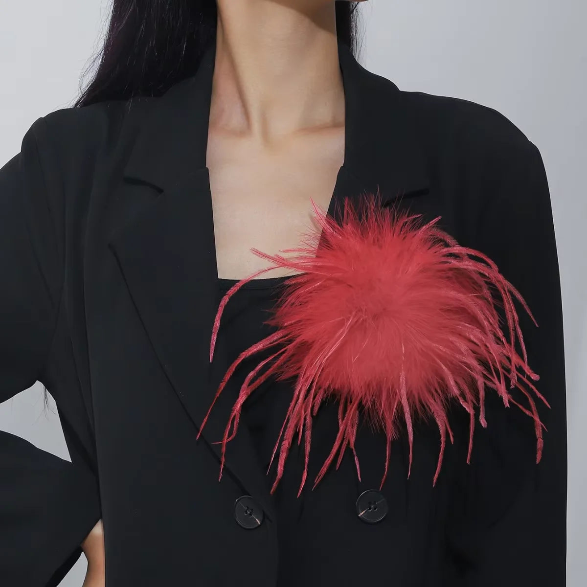 Vintage 15CM Artificial Feather Brooch Women's French Style Handmade Exaggerated Lapel Pin for Weddings And Parties