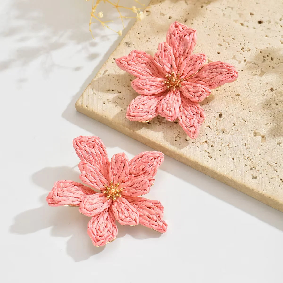 Boho Handmade Delicate Raffia Flower Earrings for Women Trendy Irregular Floral Summer Beach Jewelry Gift