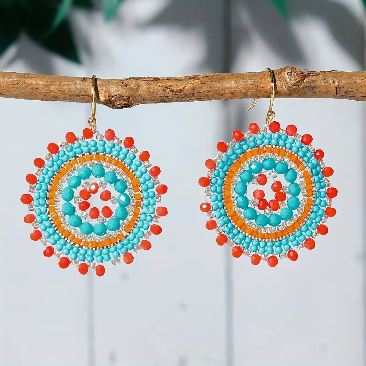 Exquisite Floral Design Drop Swing Earrings Vintage Boho Sparkling Rhinestone Beads for Vacation