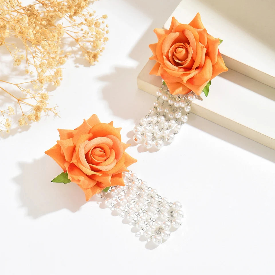 Romantic Imitation Pearl Rose Tassel Earrings for Women Simple Stylish Versatile Floral Daily Wear