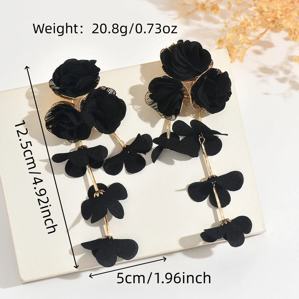 Elegant Burgundy Floral Long Dangle Earrings for Women