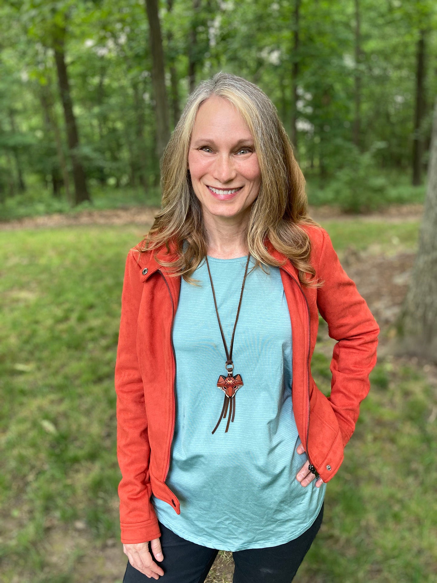 Red Fox Necklace, Rustic Western Spirit Animal, Mosaic art to wear, Unique gift idea, Adjustable-length Leather cord, Personalized option