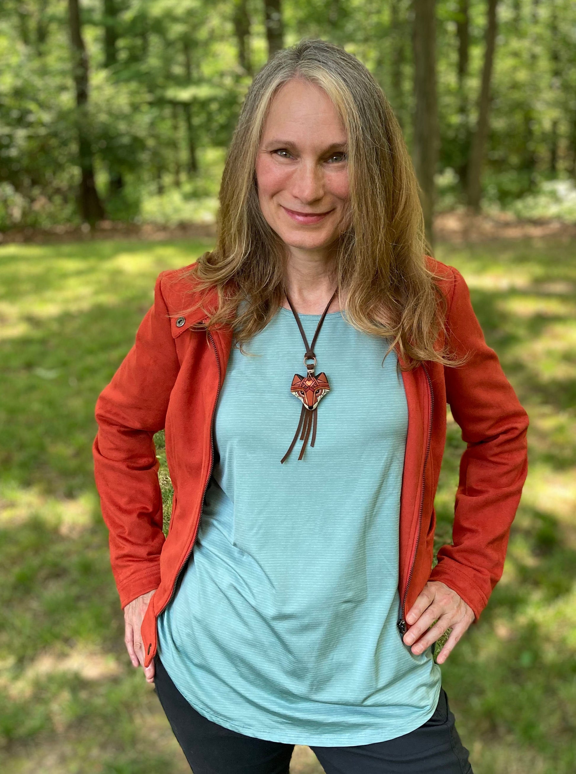 Red Fox Necklace, Rustic Western Spirit Animal, Mosaic art to wear, Unique gift idea, Adjustable-length Leather cord, Personalized option