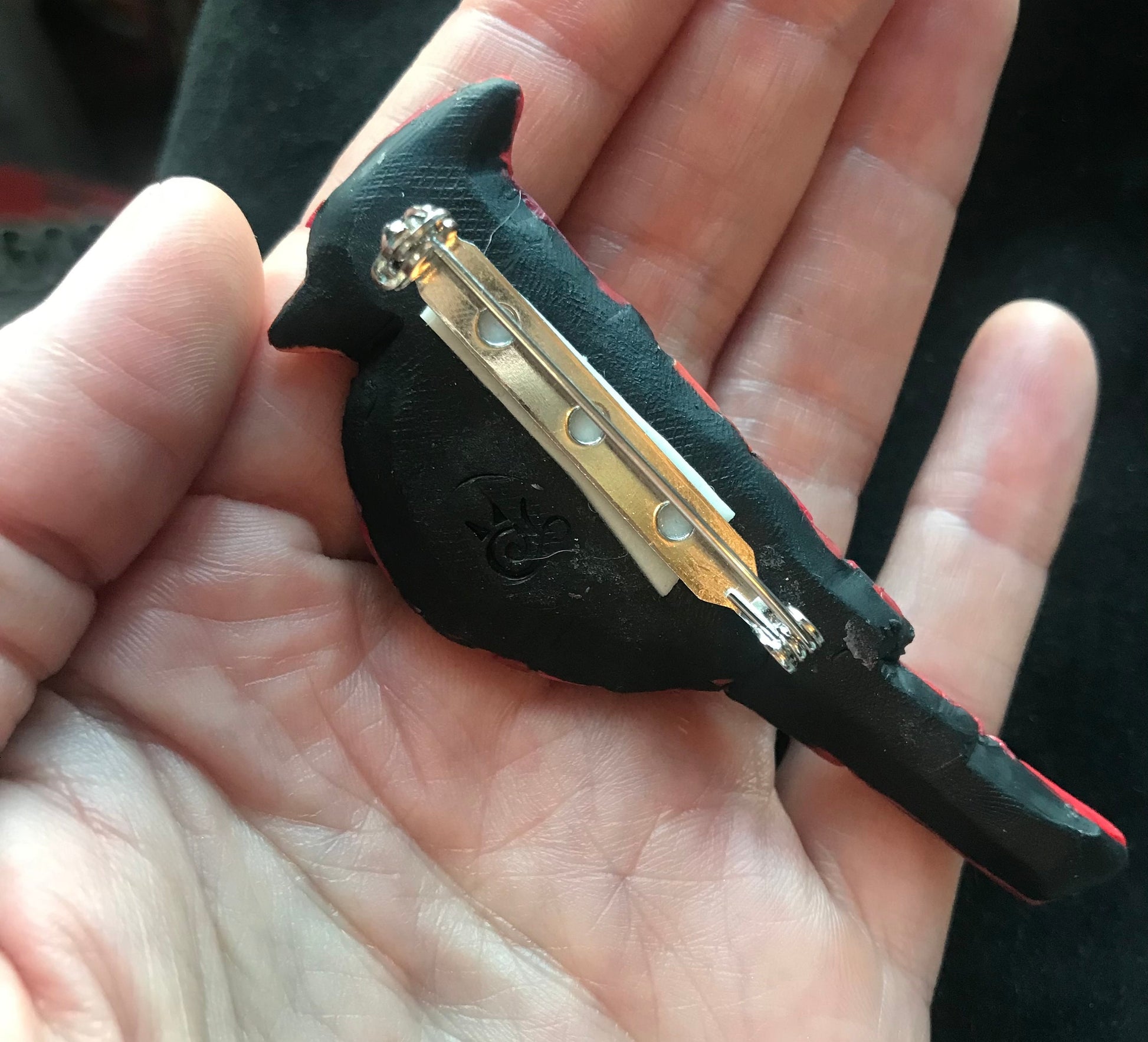 Cardinal Pin Brooch, Male or Female Bird, Red Mosaic Art to Wear, Festive Holiday Style, Unique Gift Idea for her, Nature Spirit Animal fly