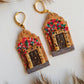 Handmade Polymer Clay Architecture Earrings: Pink Floral Landscape Jewelry