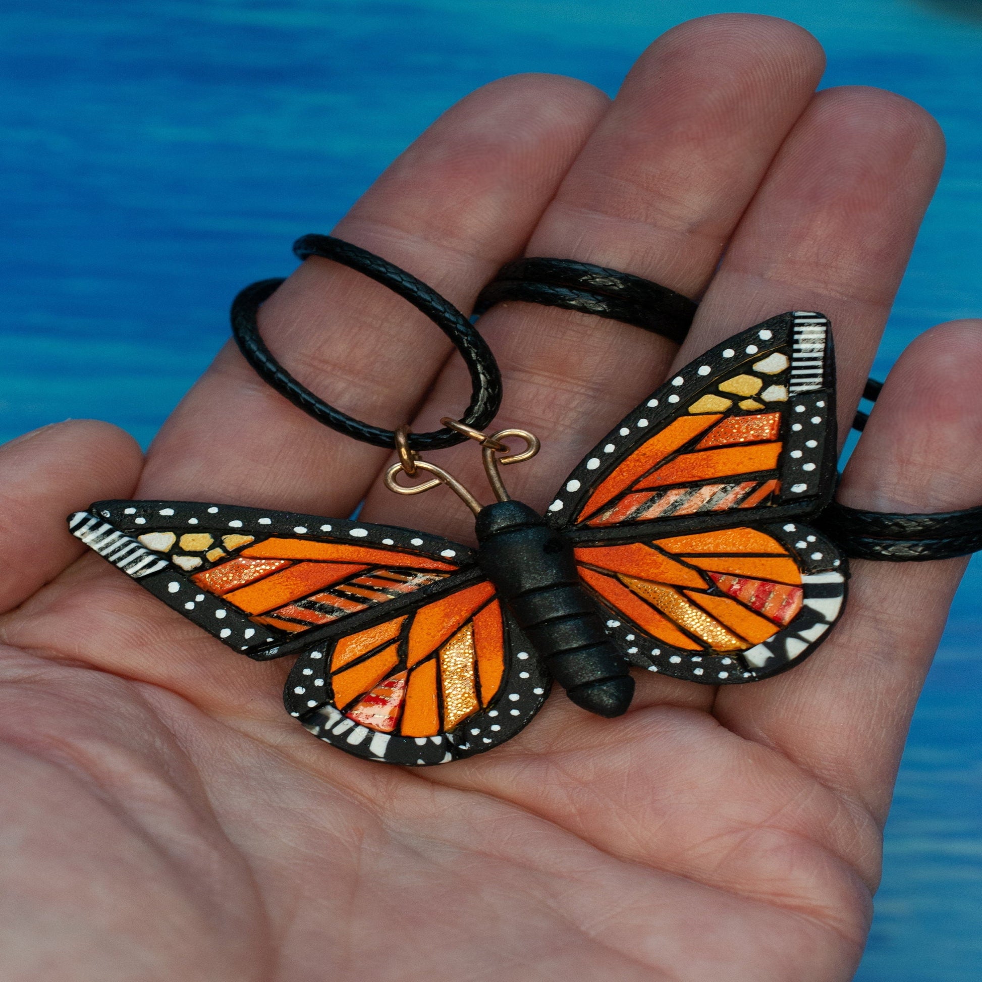 Monarch Butterfly Necklace, Endangered Species, Spirit Animal, Summer Pollinator, Mosaic Art to Wear, Unique gift idea, Insect nature lover