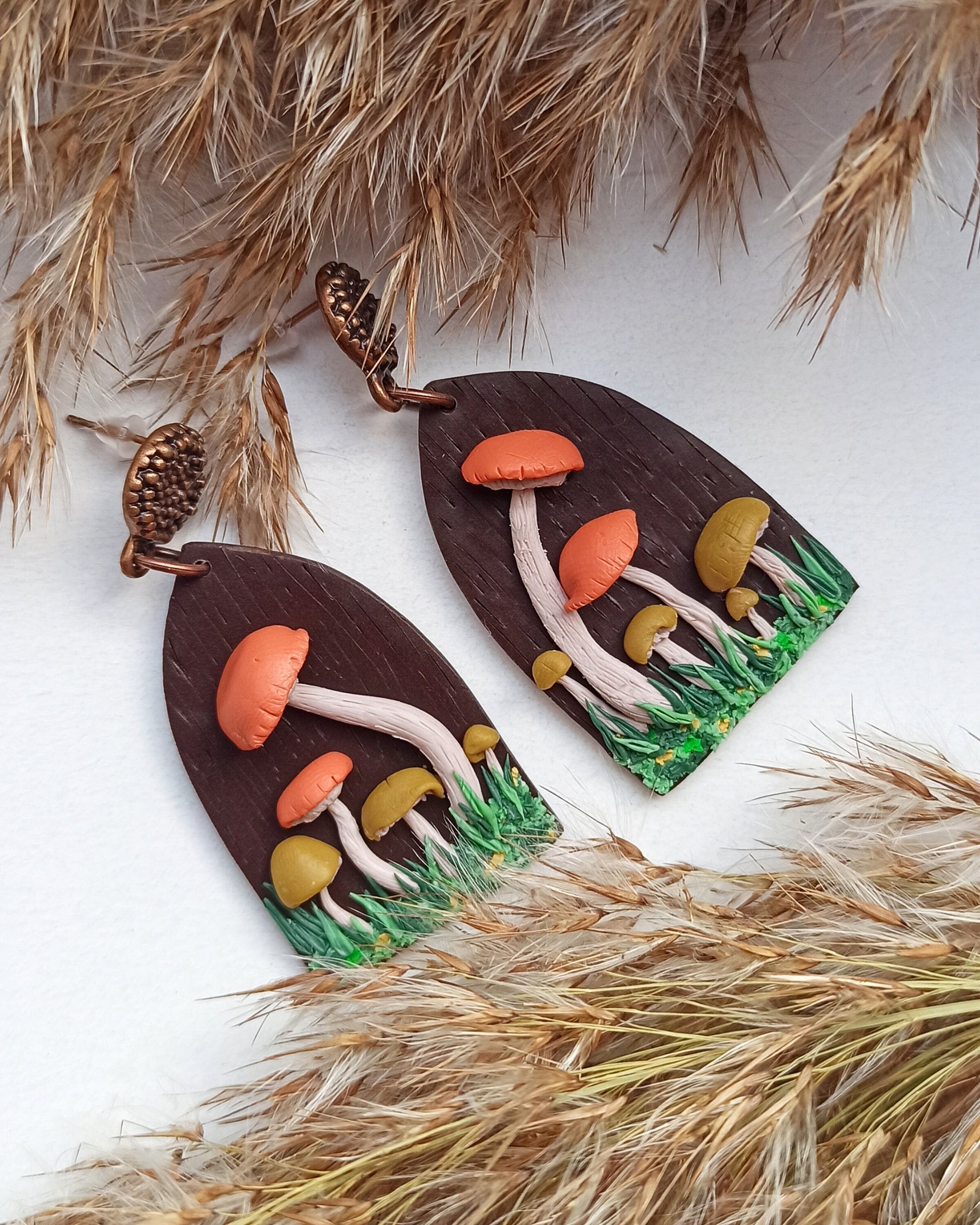 Handmade Mushroom Dangle Earrings: Polymer Clay, Nickel-Free, personalised gift