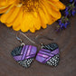 Pink purple mosaic earrings with black and white, Lightweight, Dangly, Abstract triangle, Sterling silver wires, Coordinates available