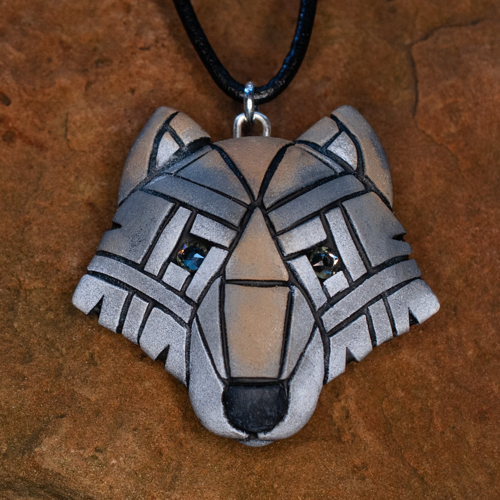 Gray Wolf Necklace, Wild American Species, Your Choice of 2 sizes, Mosaic Art Design, Spirit Animal, Unique Gift Idea, Amulet, Western Totem