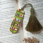 Green tassel bookmark: Handmade polymer clay book mark with small books and plants
