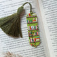 Green tassel bookmark: Handmade polymer clay book mark with small books and plants