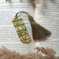 Green tassel bookmark: Handmade polymer clay book mark with small books and plants