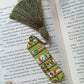 Green tassel bookmark: Handmade polymer clay book mark with small books and plants