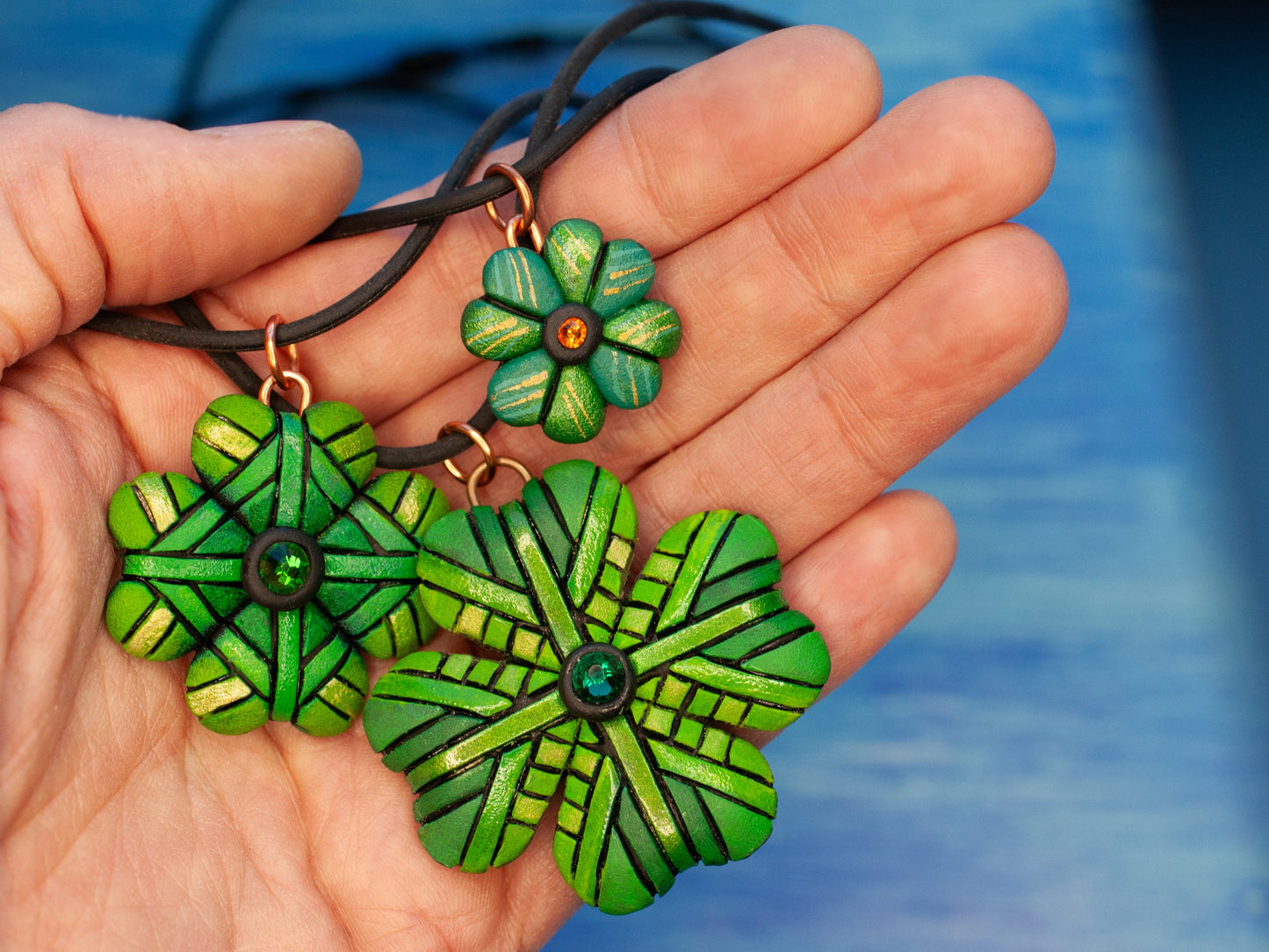 Shamrock Necklace, Green Four-Leaf Clover, St. Patrick's Day Gift, Luck of the Irish, 3 sizes, Symbol of Ireland, Lucky Charm, Celtic Cross
