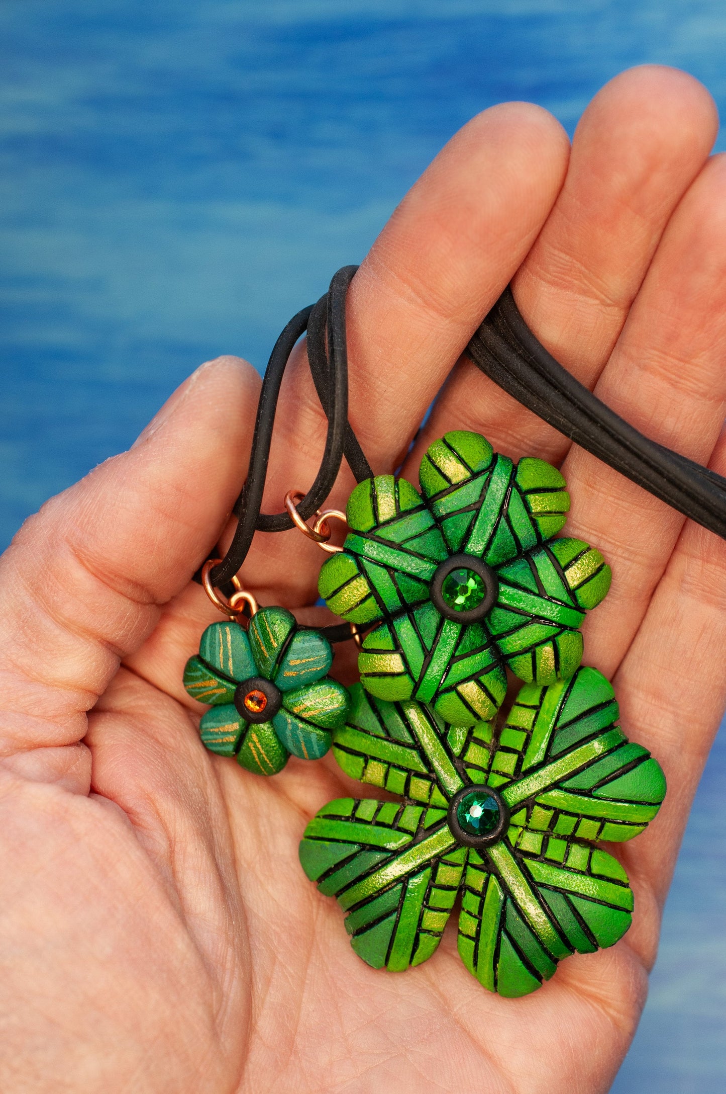 Shamrock Necklace, Green Four-Leaf Clover, St. Patrick's Day Gift, Luck of the Irish, 3 sizes, Symbol of Ireland, Lucky Charm, Celtic Cross