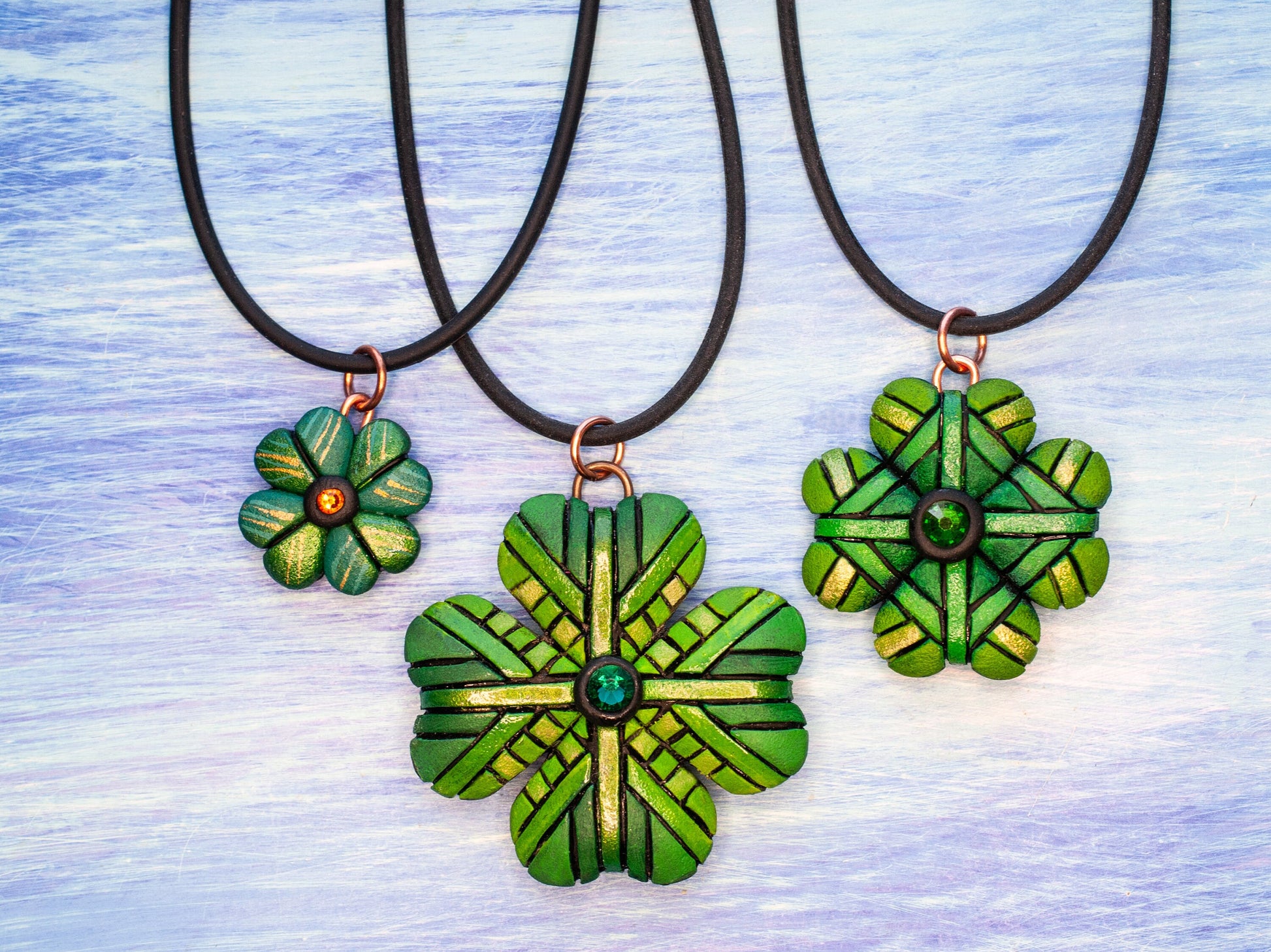 Shamrock Necklace, Green Four-Leaf Clover, St. Patrick's Day Gift, Luck of the Irish, 3 sizes, Symbol of Ireland, Lucky Charm, Celtic Cross