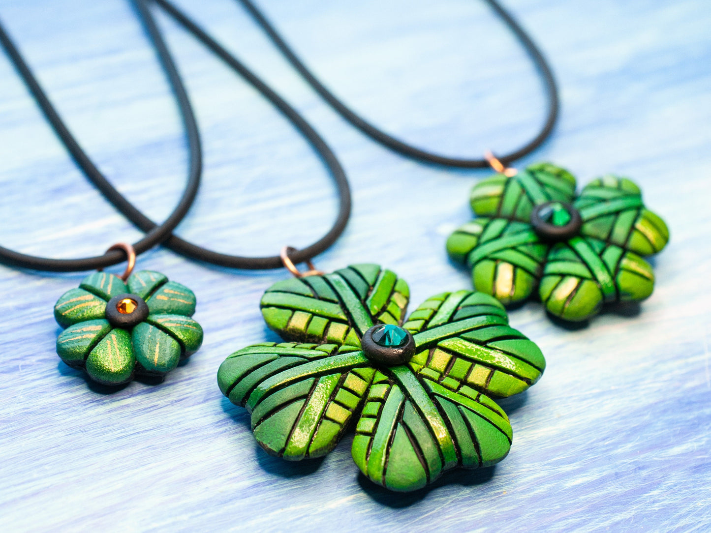 Shamrock Necklace, Green Four-Leaf Clover, St. Patrick's Day Gift, Luck of the Irish, 3 sizes, Symbol of Ireland, Lucky Charm, Celtic Cross